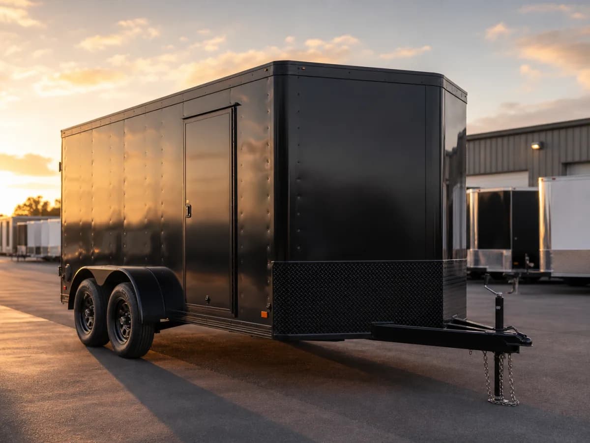 Black enclosed cargo trailer